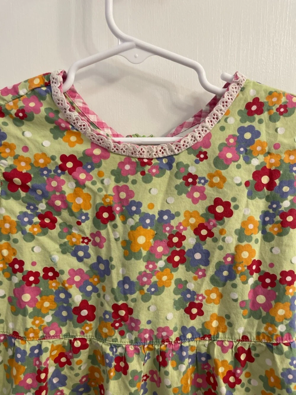 Hanna Andersson Light Green Floral Tiered Dress with Pink Trim - Picture 2 of 10